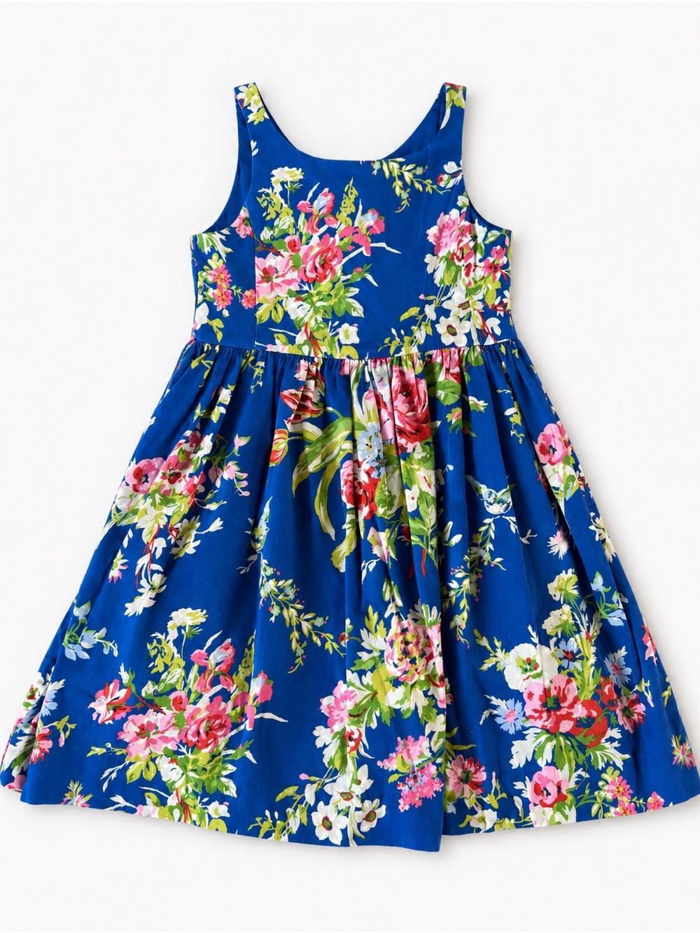 Polo Ralph Lauren Girls 6 Blue Floral Cotton Dress Preppy Garden Party